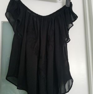 Forever 21 Black Off Shoulder Organza Top